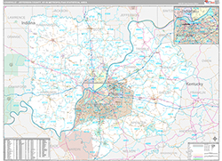 Louisville-Jefferson County Metro Area Wall Map Premium Style 2026